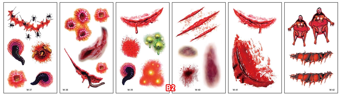 สติกเกอร์ฮาโลวีน รอยแผลฮาโลวีน กันน้ำกันเหงื่อ สติกเกอร์รอยสักแบบใช้แล้วทิ้ง แบบ B size 5.7*9.7 cm.