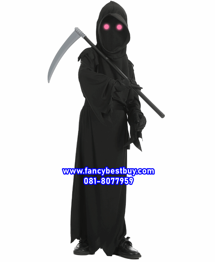 ชุดแฟนซีฮาโลวีน ชุดยมทูต Grim Reaper สำหรับวันฮาโลวีน + แว่นตาไฟ มีขนาด 130