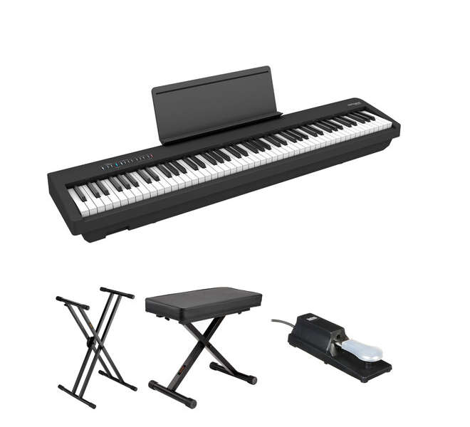 Roland FP-30X Value Bundle with Digital Piano, X-Stand, Pedal, and X-Bench (black,white)