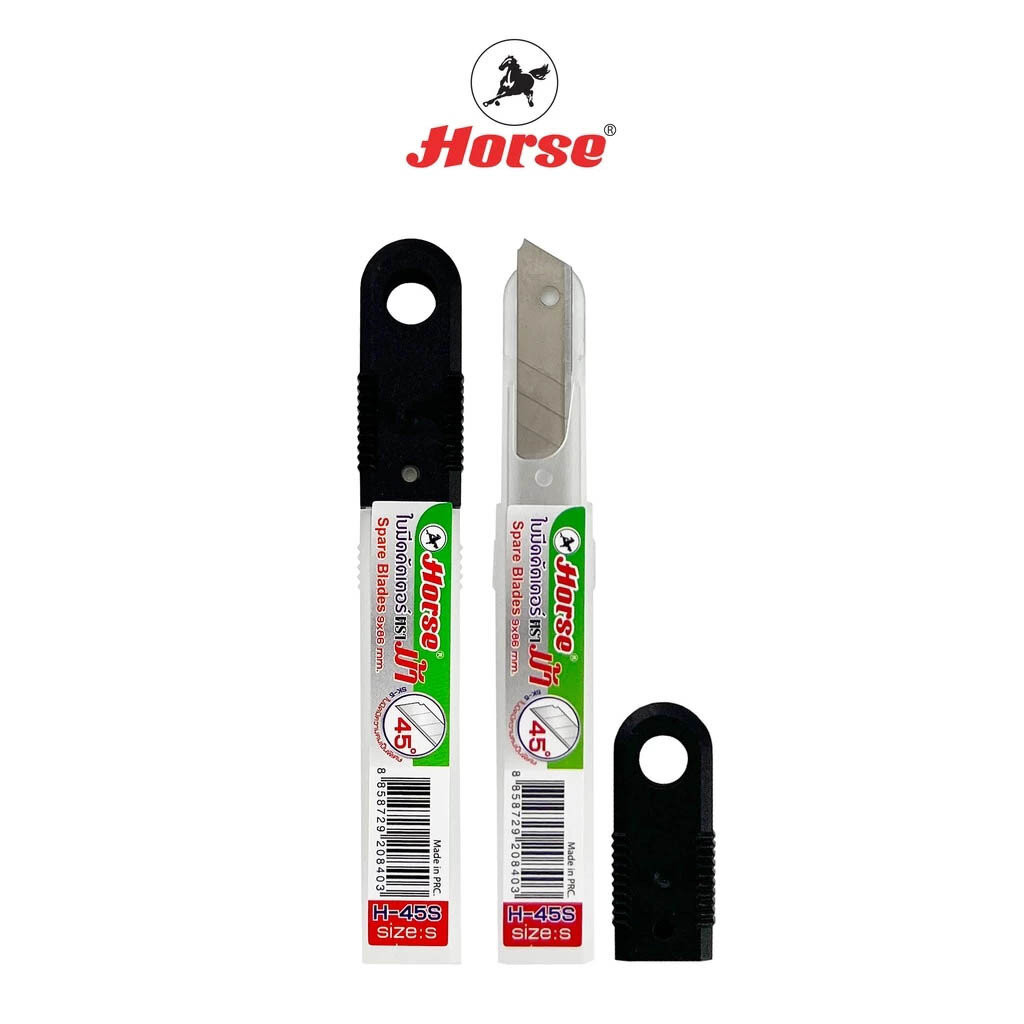 HORSE (ตราม้า) ใบมีดคัตเตอร์ S 45 องศา ตราม้า ขนาด 9 มม. บรรจุ 6ใบ/หลอด (ยกกล่อง 10 หลอด) จำนวน 1 กล่อง