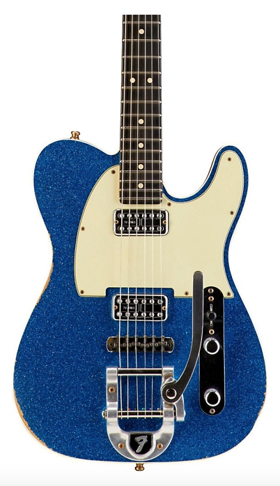 Fender Custom Shop Double TV Jones Relic Telecaster with Bigsby Electric Guitar - Blue Sparkle