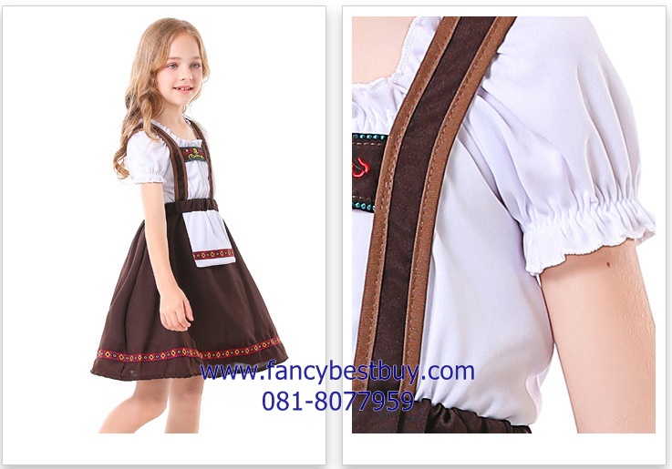 ชุดแฟนซีเด็ก ชุดเยอรมัน ชุดนานาชาติ ชุดประจำชาติเยอรมันนี ชุดสวิตเซอร์แลนด์ ชุดบาวาเรียน สีน้ำตาล มีขนาด S105-120, M 120-130, L 130-140
