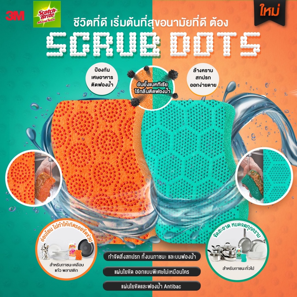 SCOTCH-BRITE® Set Scrub Dots Heavy Duty and Non Scratch แผ่นใยขัดพร้อมฟองน้ำสครับดอท ( มี 2 แบบ ให้เลือก)