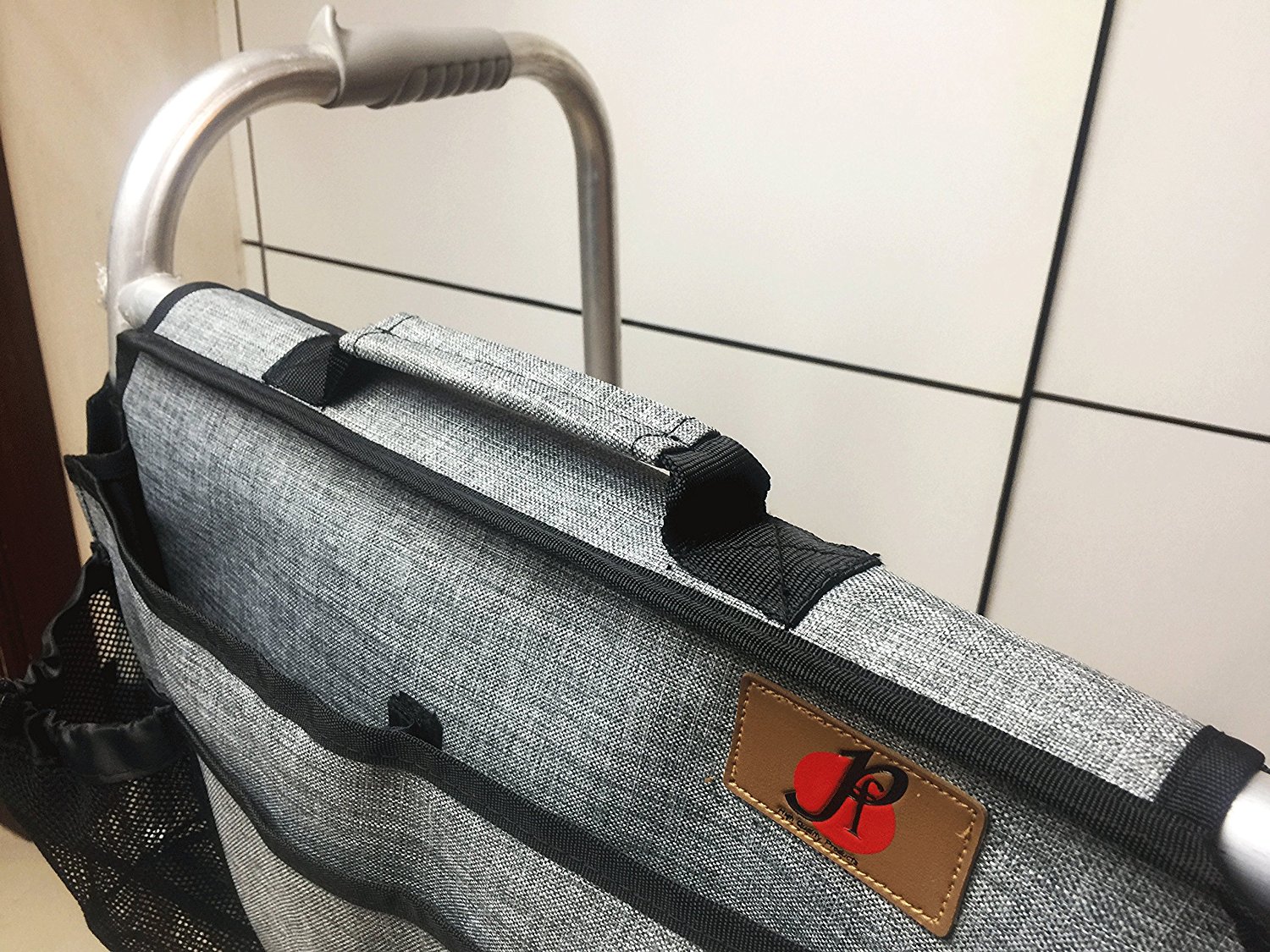 Walker Bag(Double-Sided) with Cup Holder for Walker by P&F | Deluxe Walker Accessories | Attachments Pouch for Rollator or Folding Walker (Gray)