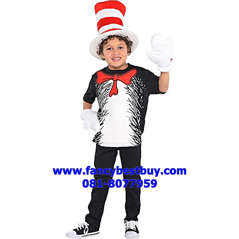 ชุดแฟนซี Dr. Seuss' The Cat in the Hat DR. ขนาด M 110-120, L 120-130, XL 130-140 รวมถุงมือสีขาว