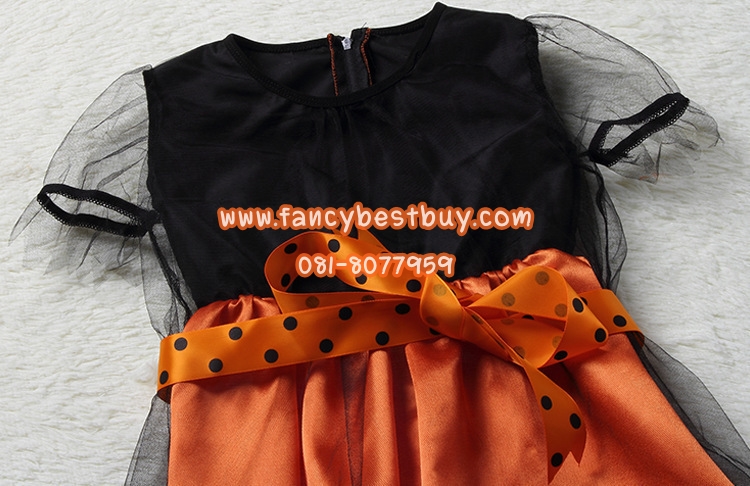 ชุดฮาโลวีน ชุดแม่มด สีส้ม สำหรับแฟนซีวันฮาโลวีน มี ขนาด 110, 120, 130, 140