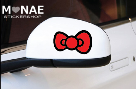สติ๊กเกอร์แต่งรถ Kitty ติดกระจกมองข้าง ลายโบว์ สีแดง