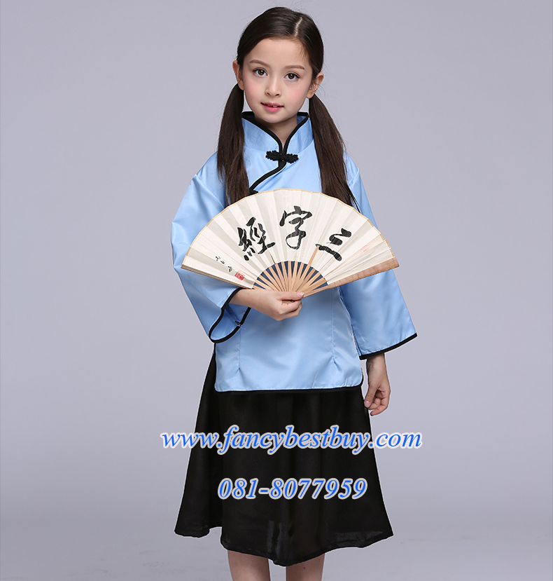 ชุดประจำชาติจีน สำหรับ เด็กหญิง สีฟ้า มี ขนาด 120