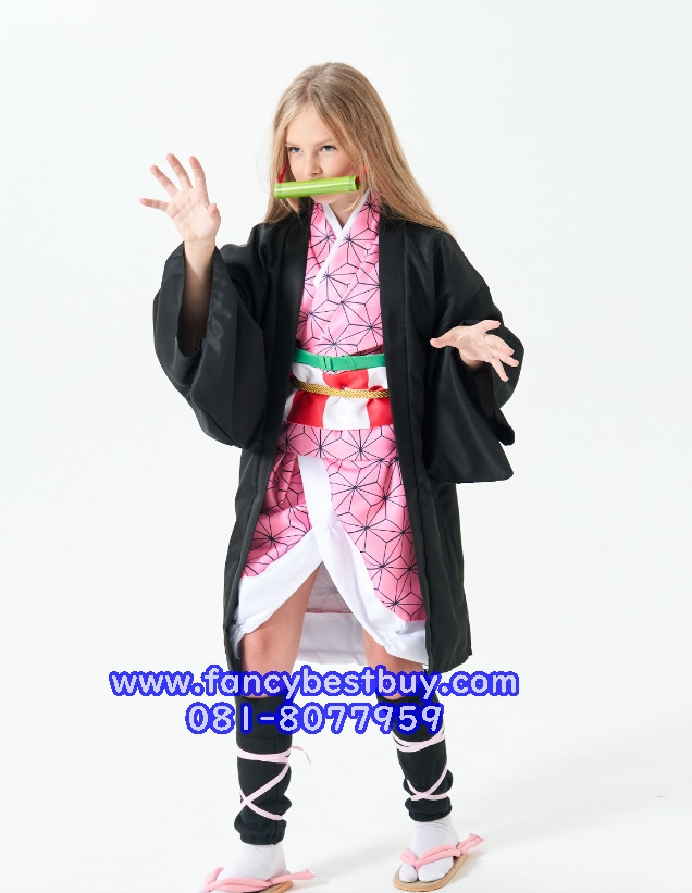 Nezuko Kamado ชุดคอสเพลย์ ชุดกิโมโน การ์ตูนอนิเมะ Demon Slayer มีขนาด 120, 130, 150, 160