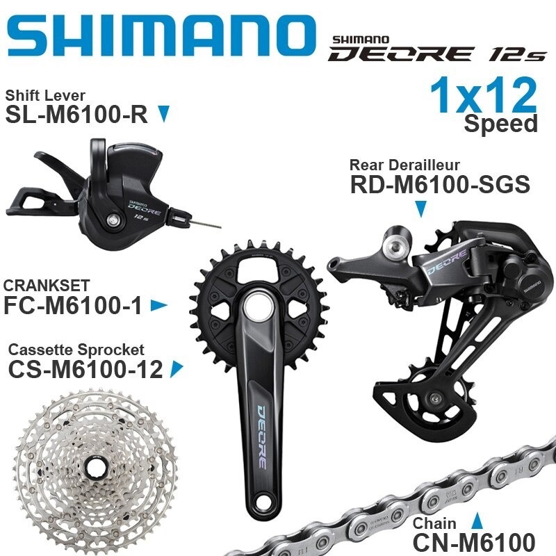 ชุดเกียร์ Shimano Deore 12SP M6100 1x12 ไม่มีกะโหลกและเบรค ชุด 5 ชิ้น