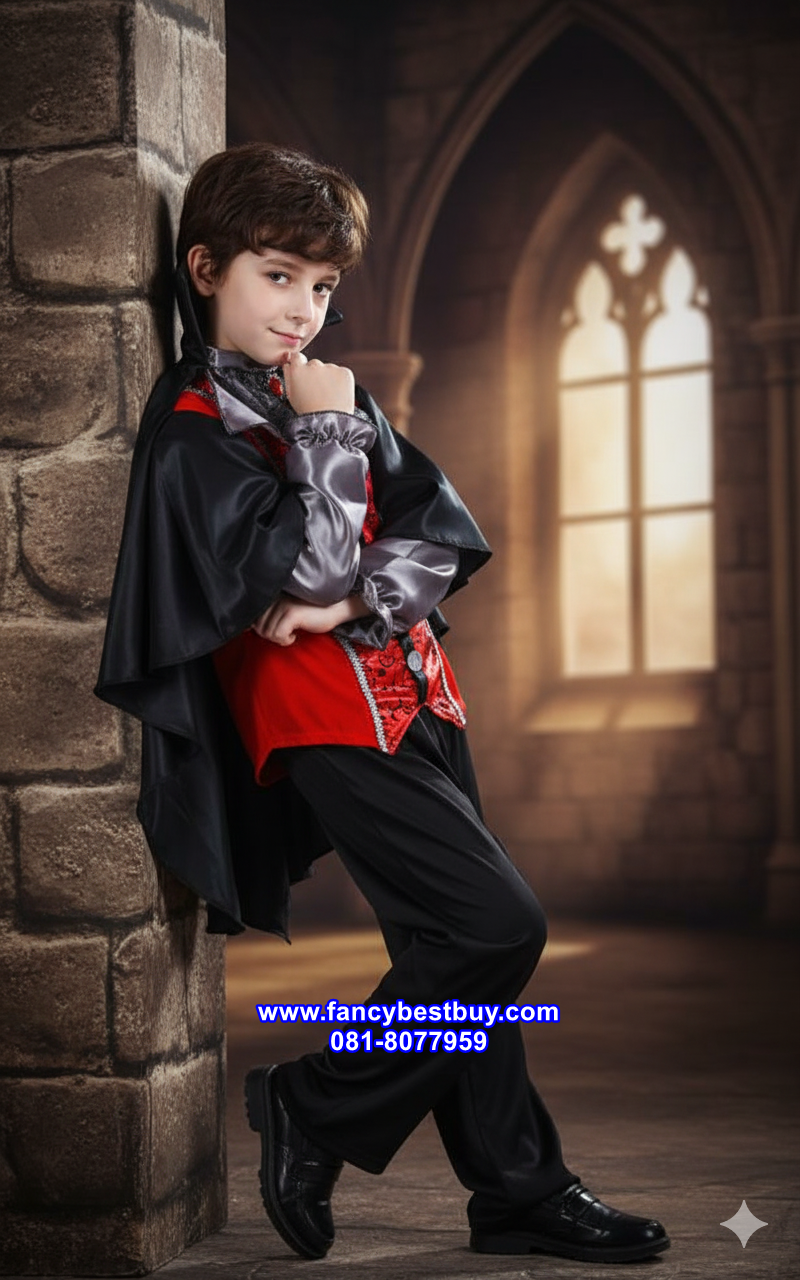 ชุดฮาโลวีนเด็กชาย ชุดแดร๊กคูล่า แวมไพร์ Handsome Vampire สำหรับวันฮาโลวีน มีขนาด M, L, XL