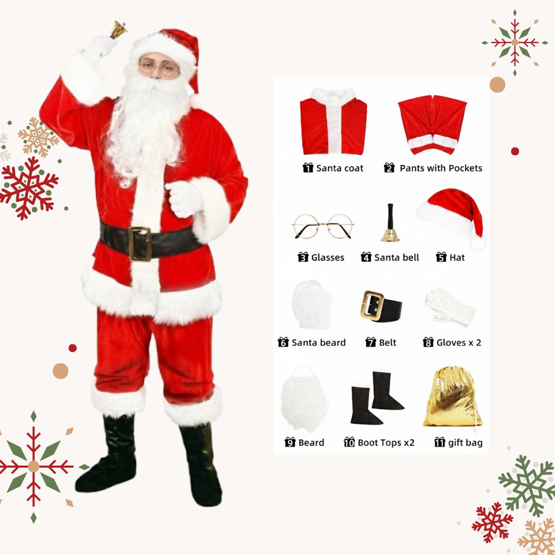 ชุดแฟนซีผู้ชาย ชุดซานต้าชาย Santa Claus แบบ 11 ชิ้น ครบเซ็ต