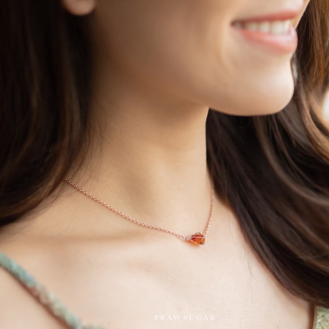 Citrine Natural Stone Necklace - สร้อยคอหินธรรมชาติซิทริน (เรือนเป็นเงินแท้)