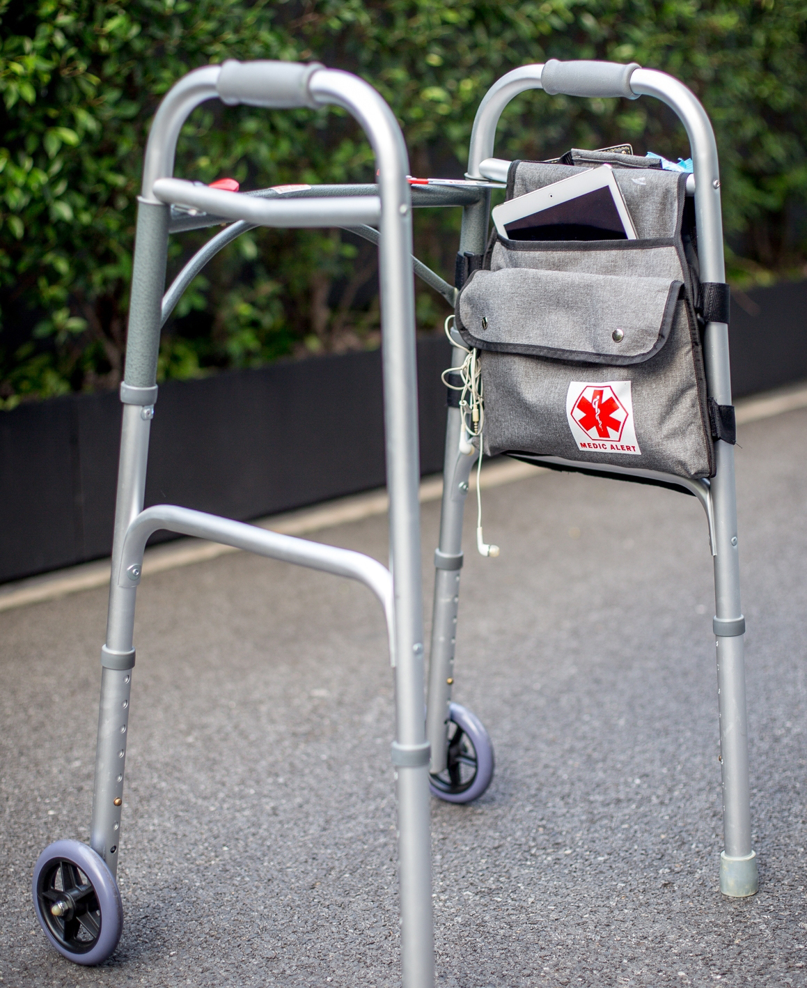 Side Walker Double-Sided Attachments Bags with Cup Holder for Folding Walker by P&F | Hanging Pouch for Walkers | Adult Folding Walker Accessories for Seniors or Elderly