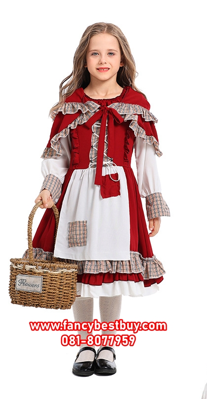LOLITA ชุดหนูน้อยหมวกแดง Red Hat Girl ชุดแฟนซีเด็กหญิง สีแดง แบบคลาสิค S(105-120), M (120-130)
