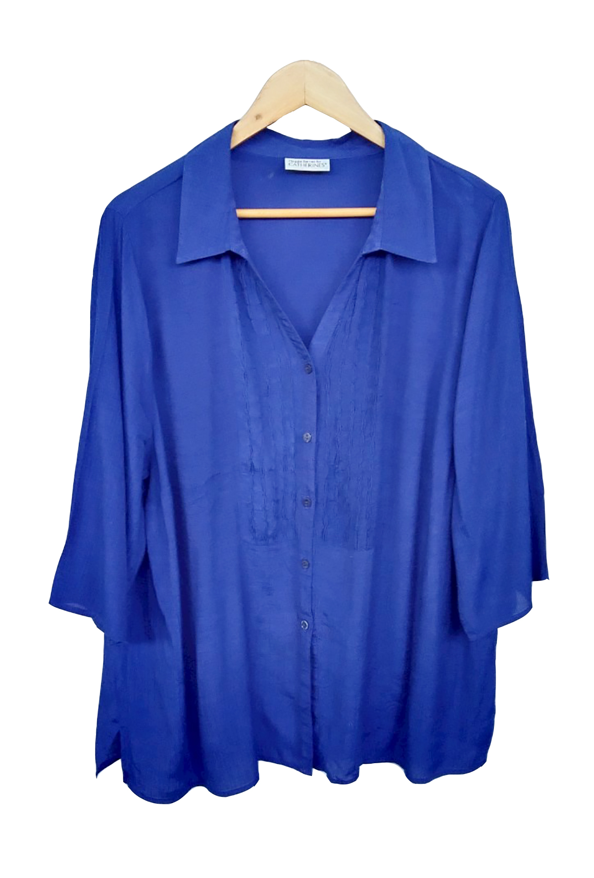 เสื้อมือสอง คอปก สีน้ำเงิน แขน 3 ส่วน มีขุย อก 48-50 นิ้ว