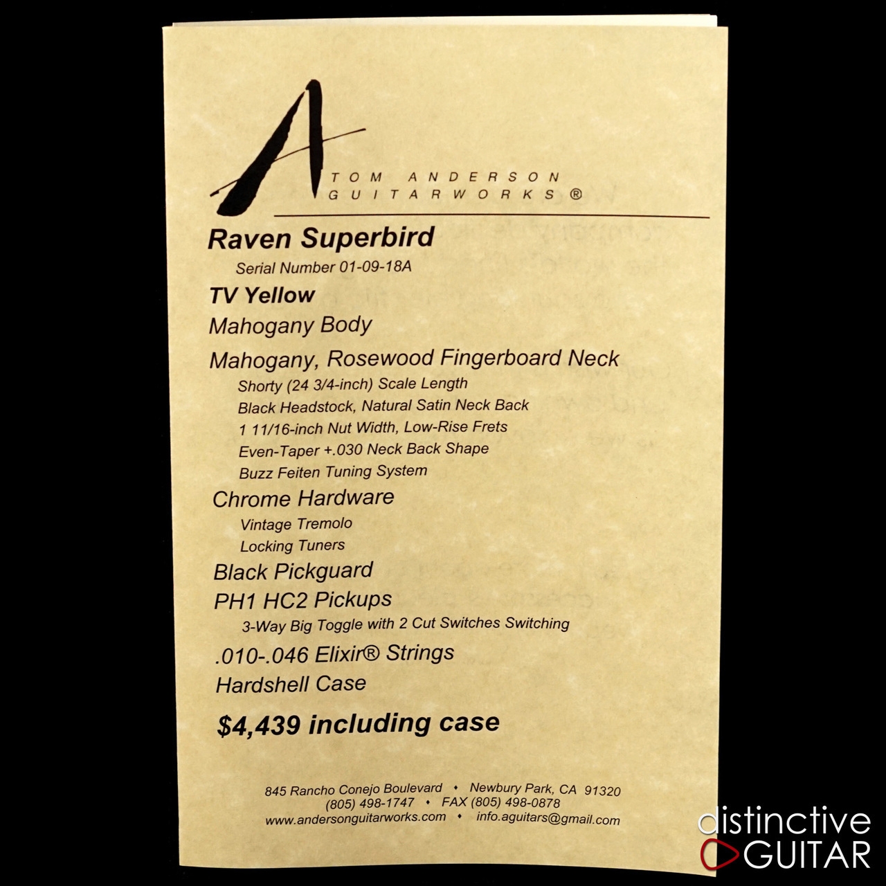 Tom Anderson Raven Superbird TV Yellow - NAMM Showpiece