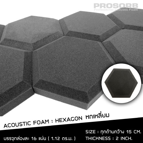 Prosorb Acoustic Foam Hexagon (16 แผ่น/กล่อง)