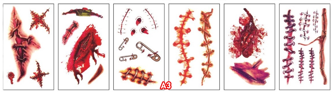 สติกเกอร์ฮาโลวีน รอยแผลฮาโลวีน กันน้ำกันเหงื่อ สติกเกอร์รอยสักแบบใช้แล้วทิ้ง แบบ A size 5.7*9.7 cm.