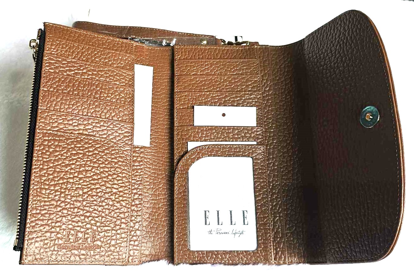 กระเป๋าสตางค์ ELLE น้ำตาล 3 พับ มีหู ใหม่ แท้