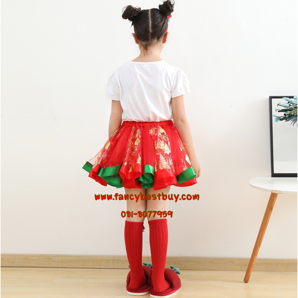 ชุดคริสมาสเด็ก กระโปรงคริสมาส สีแดง และ สีเขียว + ที่ประดับหัว (ไม่รวมเสื้อ) สำหรับ Christmas Costume สำหรับ เทศกาลวันคริสมาส