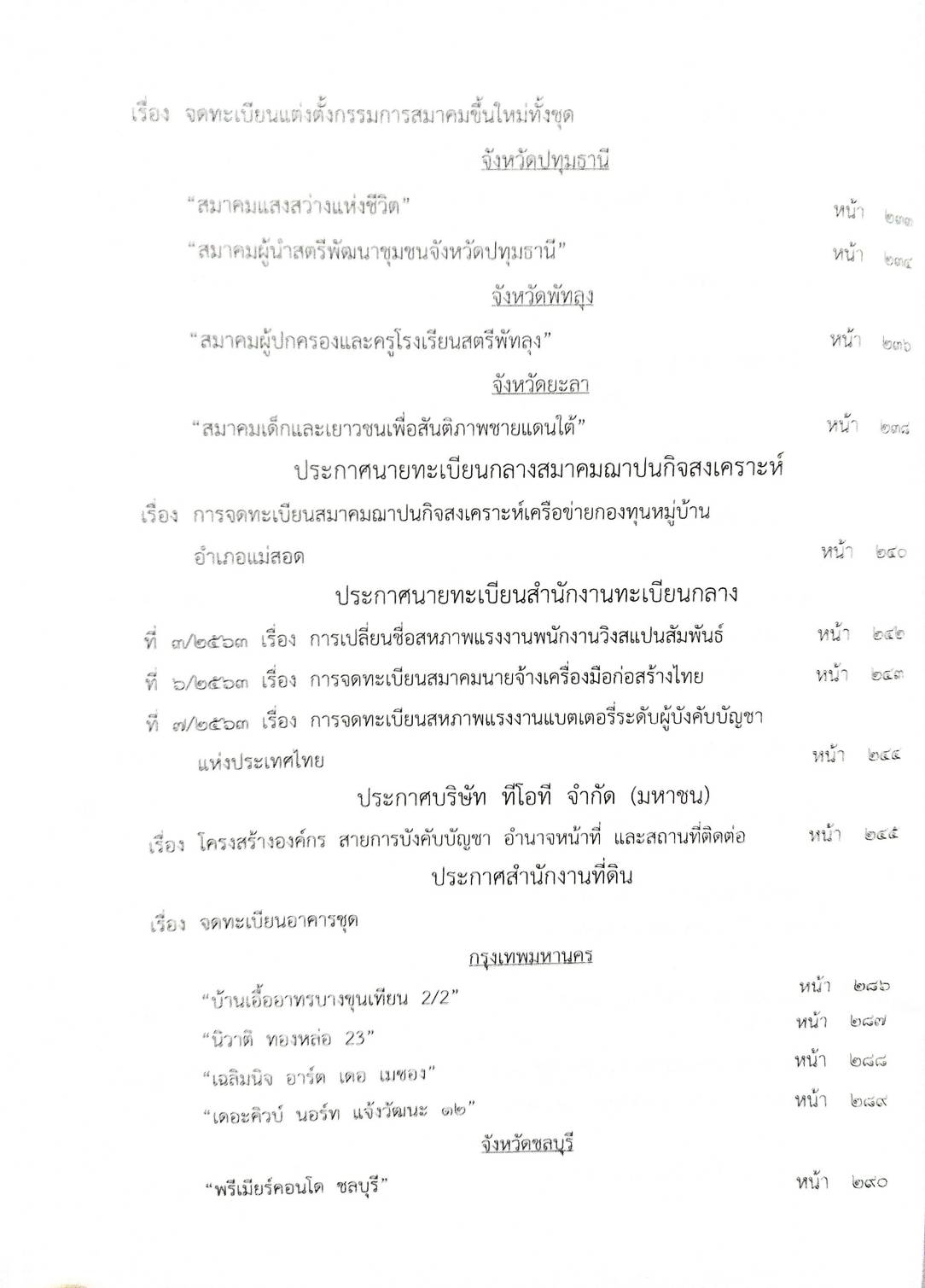 กฎหมายออกใหม่ 30/63 ระเบียบเทศบาลฯ งานประชุม ประกาศสภาฯ แต่งตั้งข้าราชการ ประกาศศาลเยาวชนและครอบครัวกลาง สมาคม - มูลนิธิ
