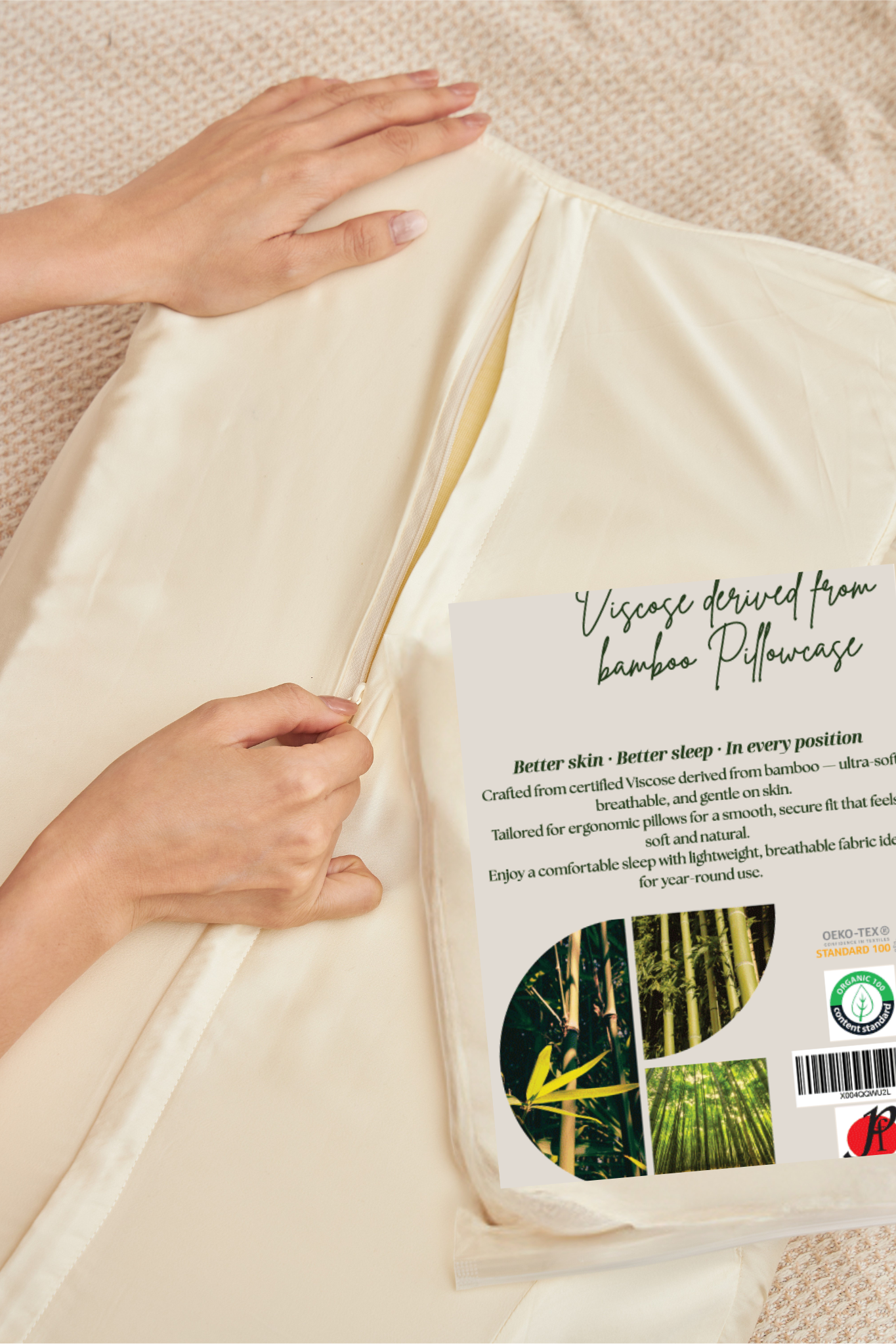Viscose Derived from Bamboo Pillowcase – Queen Size 25"x15"x5.5" – Zippered Case for Contour Neck Pillows