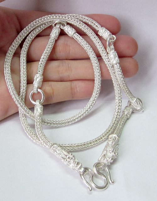 ลดราคา 30%!! สร้อยคอเงินแท้ หัวมังกร เส้นใหญ่ สามารถแขวนพระได้ถึง 5 องค์