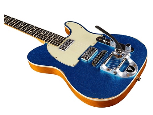 Fender Custom Shop Double TV Jones Relic Telecaster with Bigsby Electric Guitar - Blue Sparkle