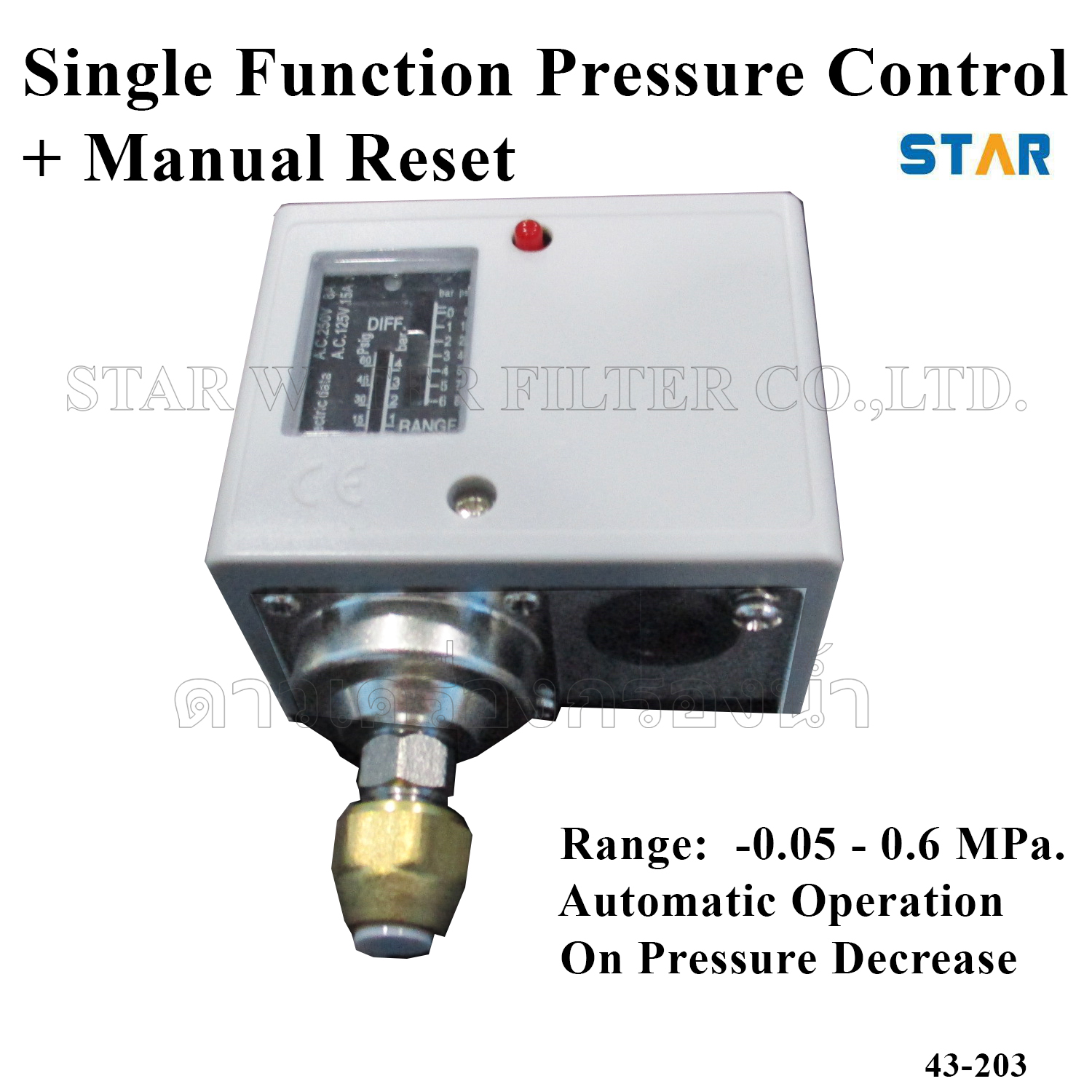 -0.05 - 0.6 Mpa. Single Function Pressure Switch control + Manual Reset SYS-C106X0M2