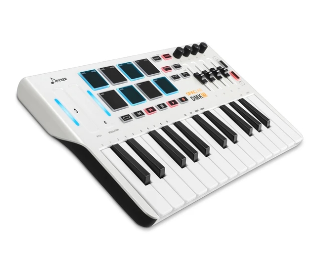 Donner Professional Mini DMK25 | 25 Key USB MIDI Keyboard Controller With 8 Backlit Drum Pads, 4 Knobs 4control sliders MIDI Controller