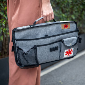 Walker Bag(Double-Sided) with Cup Holder for Walker by P&F | Deluxe Walker Accessories | Attachments Pouch for Rollator or Folding Walker (Gray)