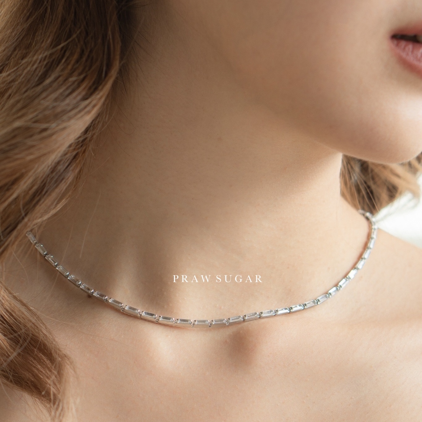 Joyful Necklace - สร้อยคอคริสตัลเรียงทรงสี่เหลี่ยมผืนผ้า (มี 3 สี)