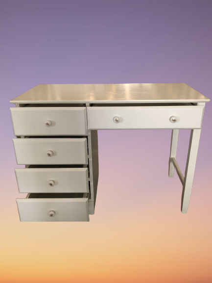 โต๊ะทำงาน โต๊ะไม้มินิมอล 5 ลิ้นชัก รุ่น Emily ขนาด W 110 x D 58 x H 78 (110) Cms. สีขาวครีม