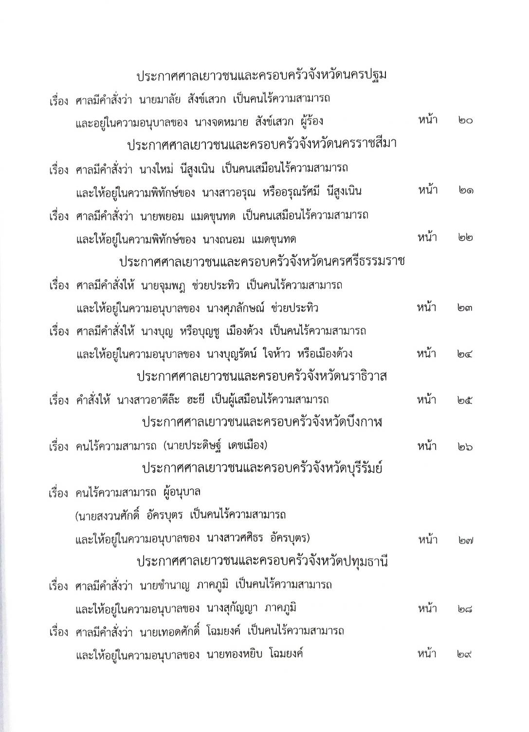 กฎหมายออกใหม่ ตอนที่ 42/63 ประกาศกระทรวงมหาดไทย ประกาศรัฐสภา ประกาศศาลเยาวชนและครอบครัวกลาง