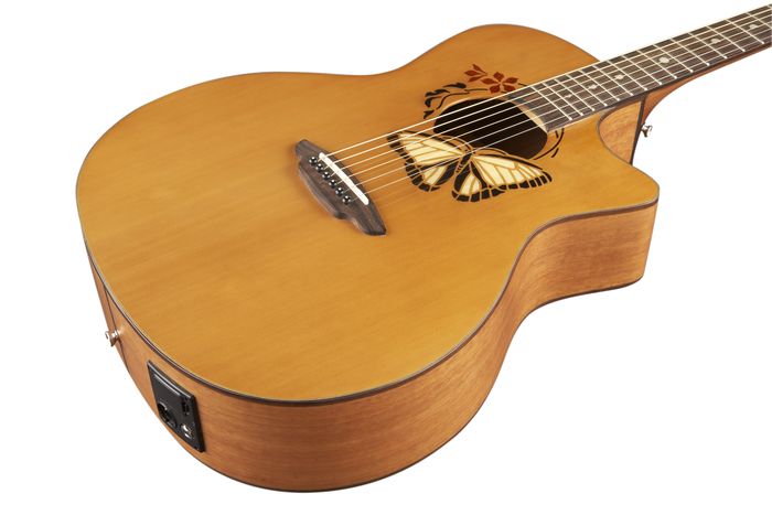 Luna Guitars Oracle Grand Concert Series Butterfuly Acoustic-Electric Guitar NaturalButterfly Design