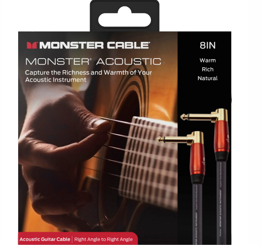 Monster Cable Prolink Acoustic Pro Audio Instrument Cable, Right Angle to Right Angle 8 in. Black
