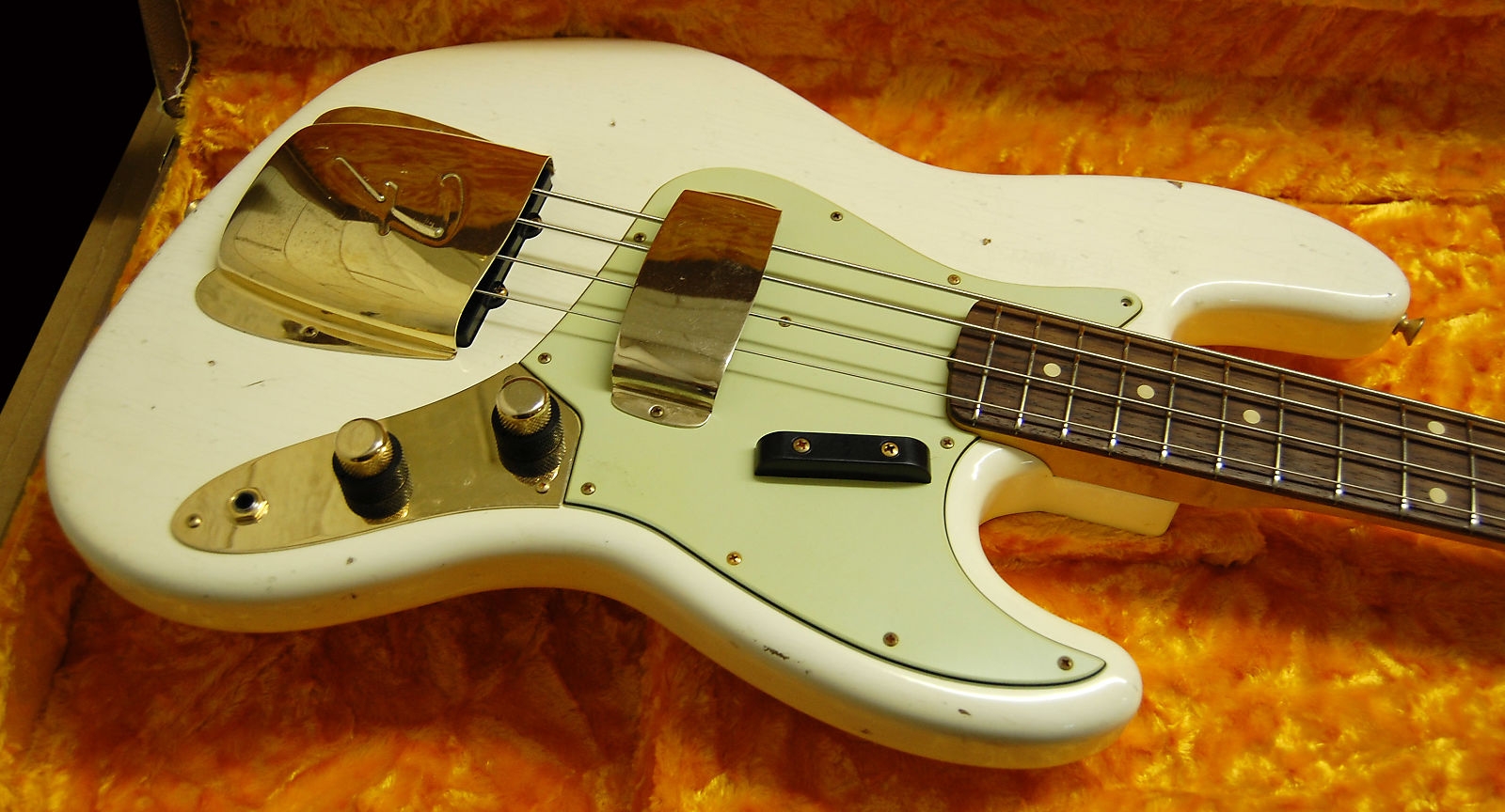 Fender Custom Shop 60 Jazz Bass Relic 2016 Aged Olympic White Matching Peg Head Gold Hardware Birdeye Neck