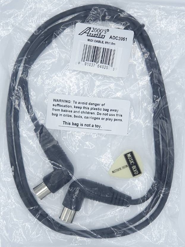 Audio2000s ADC2051 5 ft. Right Angle 5-Pin Din MIDI Cable with Double Shields