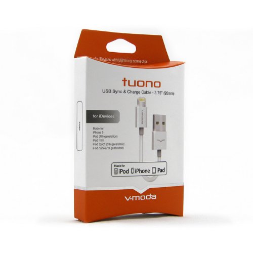V-MODA v-tuono-white Tuono 3.75-Inch Apple USB to Lightning Cable - White