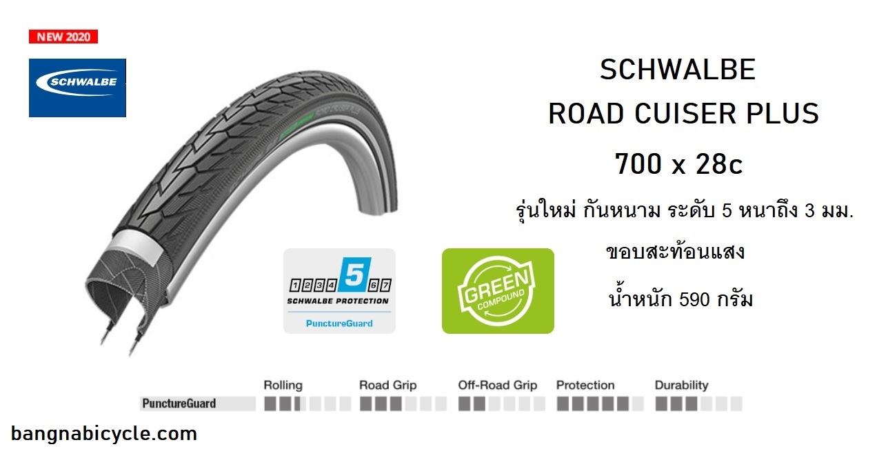 ยางนอก Schwalbe 700 x 28 Road Cruiser Plus ขอบสะท้อน กันหนามระดับ 5