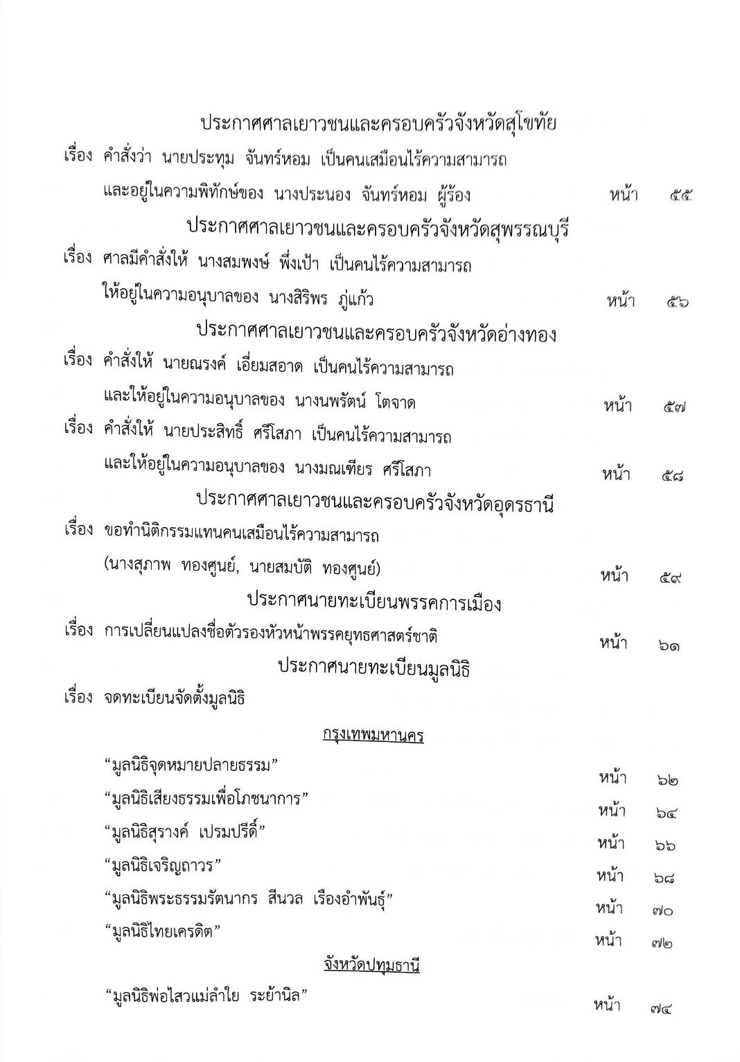 กฎหมายออกใหม่ 93/65 ประกาศกระทรวงมหาดไทย การพ้นตำแหน่ง ประกาศกรมการศาสนา การรับรองวัดฯ ประกาศศาลเยาวชนและครอบครัวจังหวัด...