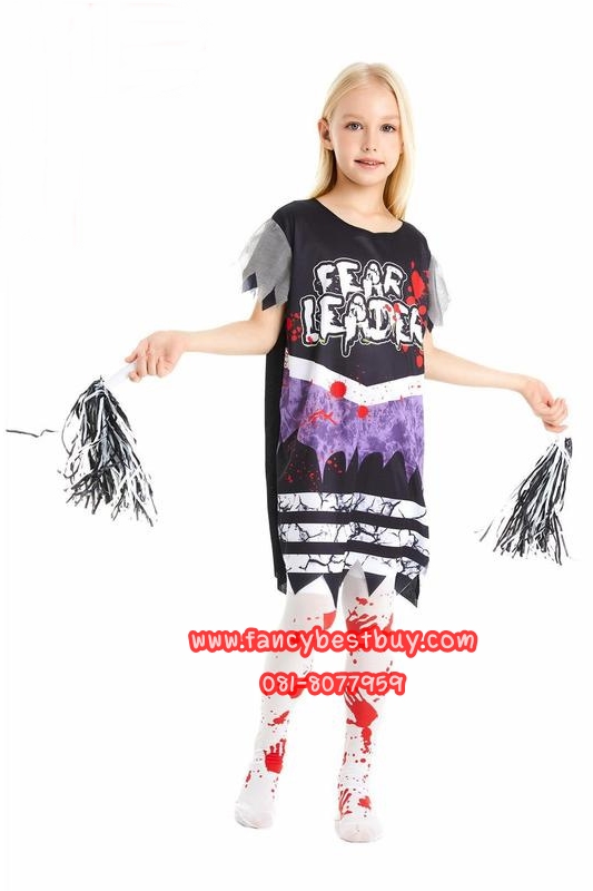 ชุดฮาโลวีนเด็กหญิง ชุดเชียร์ลีดเดอร์เลือด ชุดซอมปี้ สำหรับวันฮาโลวีน Blood Cheer leader Nurse แบบที่ 2 มีขนาด S 110-120, M 120-135 (แถมพู่เชียร์และถุงน่องลายเลือด) สำเนา