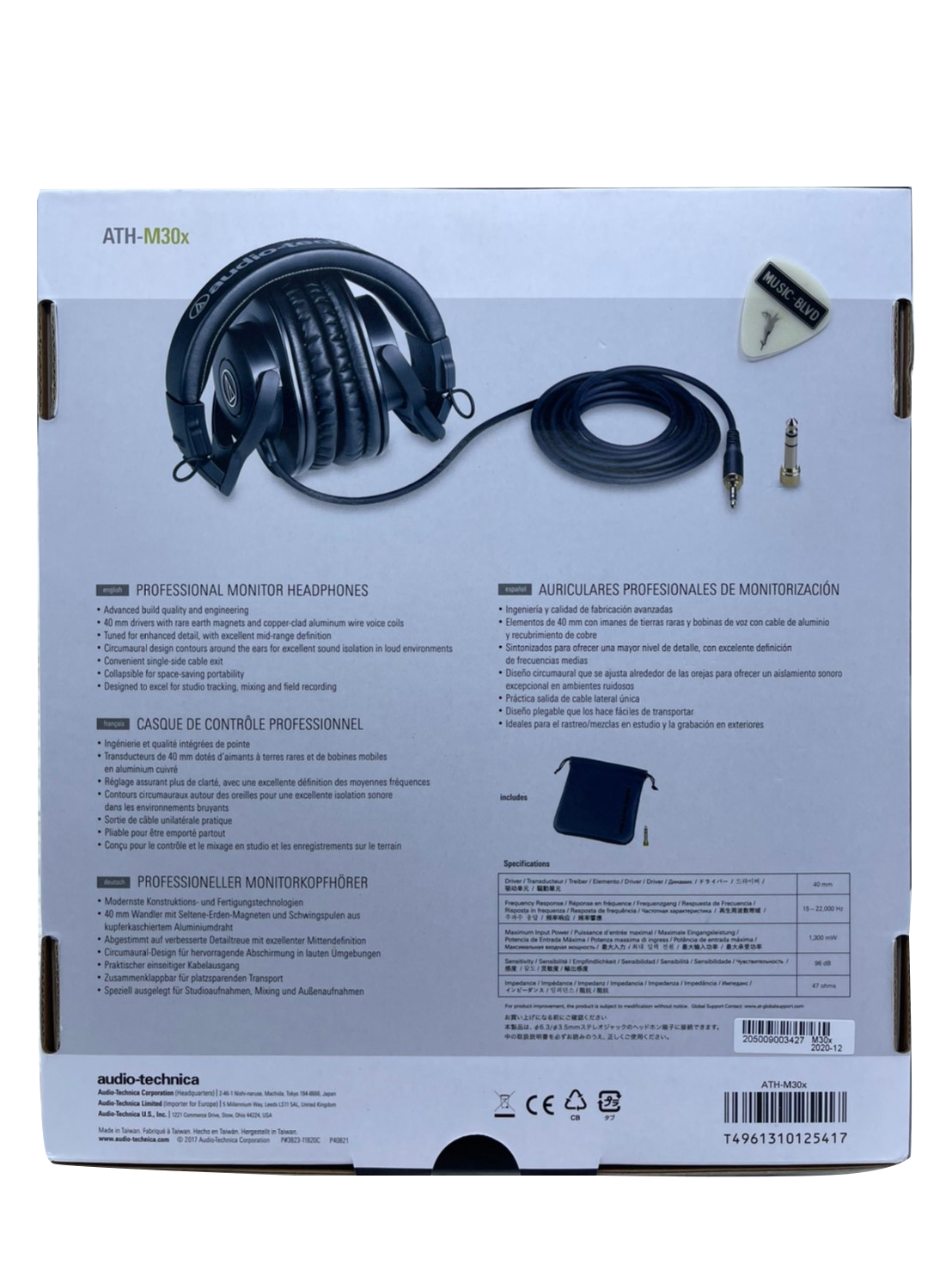 Audio-Technica ATH-M30x Closed-Back Professional Studio Monitor Headphones Black