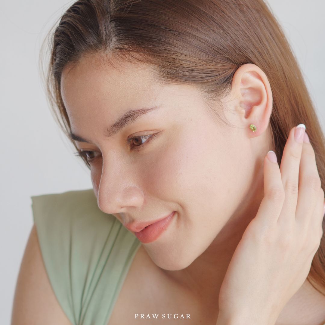 Gemstone Oval Stud Earrings 4x5mm - ต่างหูพลอยแท้ทรงรี 4x5มม (เรือนเงินแท้)