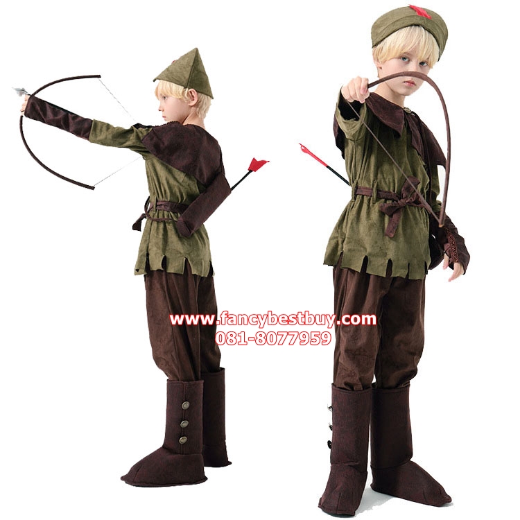 ชุดโรบินฮูด Robin Hood Costume ชุดแฟนซีเด็ก มีขนาด XL พร้อมอุปกรณ์ธนู+รูปดอก+กระเป๋า