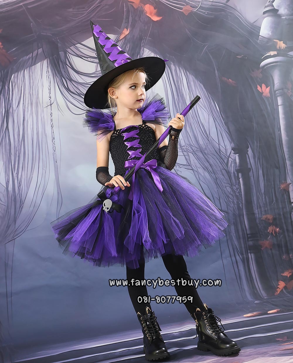 ชุดฮาโลวีน ชุดแม่มดสีม่วง สำหรับแฟนซีวันฮาโลวีน มี ขนาด M 95-105, L105-120, XL 120-140