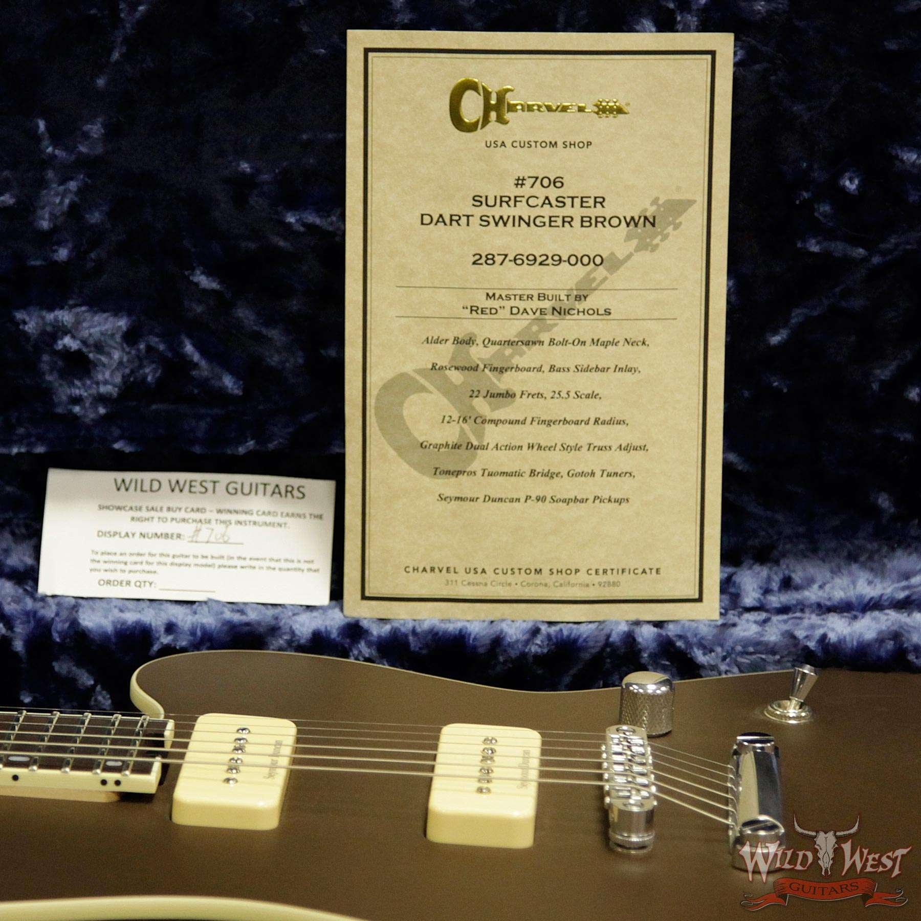 Charvel USA Custom Shop Red Dave Nichols Masterbuilt P90 Surfcaster Dart Swinger Brown