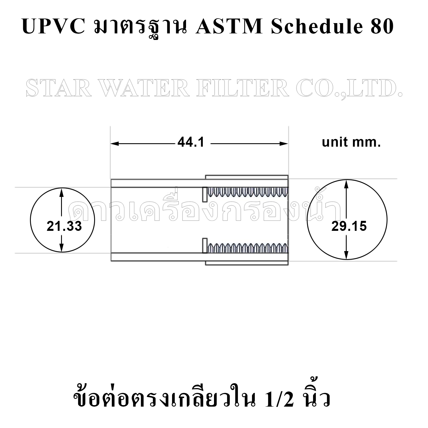 ข้อต่อตรงเกลียวใน 1/2" UPVC มาตรฐาน ASTM Schedule 80 pack 10 pcs