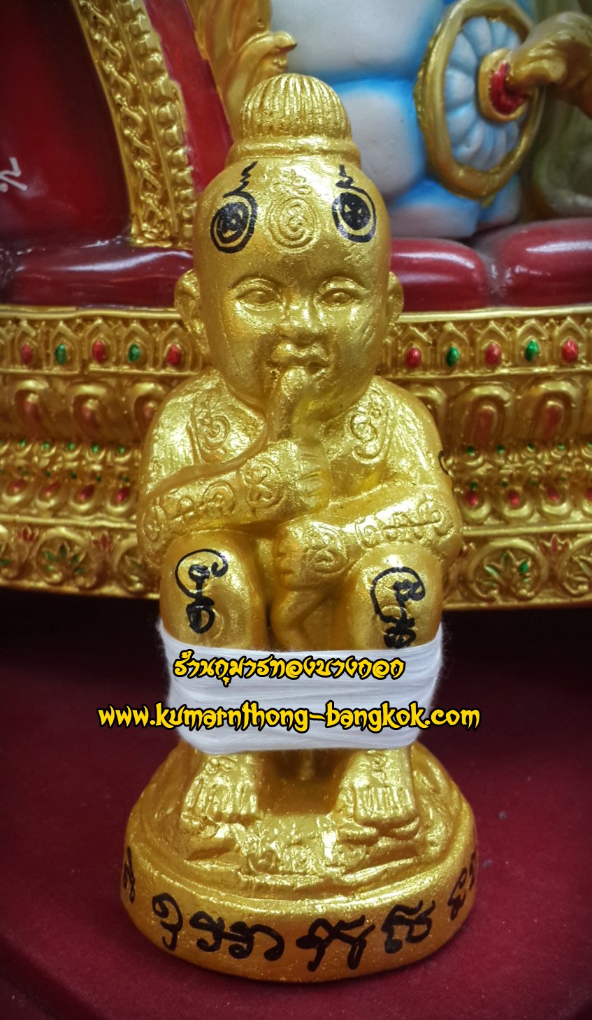 กุมารทองเก้าโกศ รุ่นแรก ครูบาชัยชนะ สำนักสงฆ์พุทธอริยะรังษี เนื้อดิน 7 ป่าช้า ขนาดสูง 6 นิ้ว รุ่น โชคลาภ ค้าขายร่ำรวย (ชุดกรรมการสีทอง)
